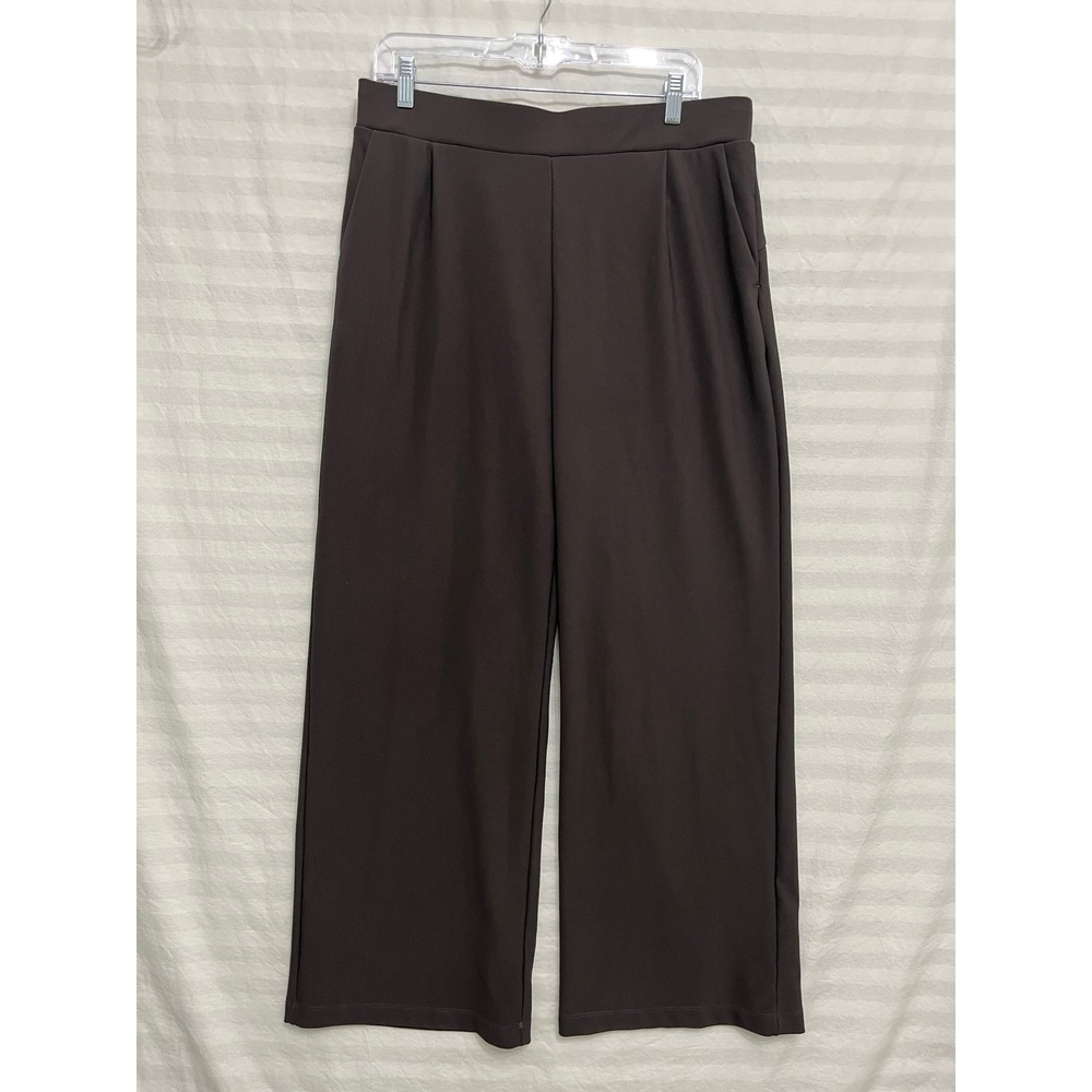Halara Wide Leg Pants Large Brown Pleated High Rise Stretch Knit Pull-on